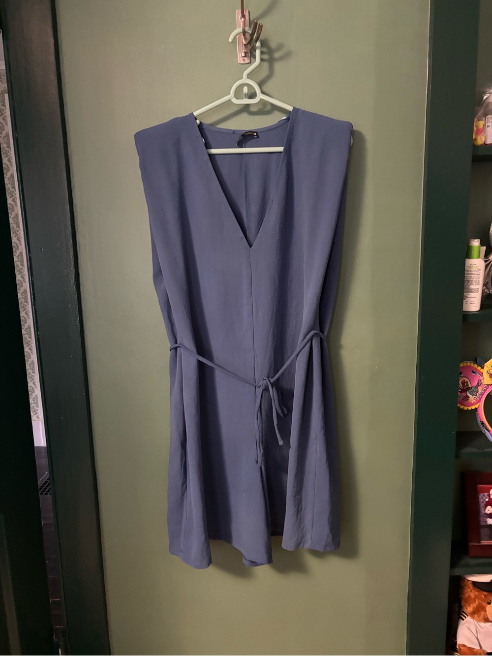 Zara Dusty Blue V-Neck Sleeveless Waist-Tie Jumpsuit